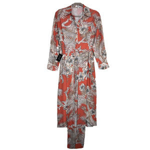 AREA STARS Women’s Tropical Shirt Dress Wrap Dress in Coral Ivory NWT